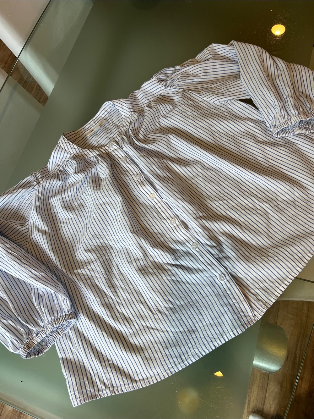 Women's Blue and White Striped Button-Down Blouse